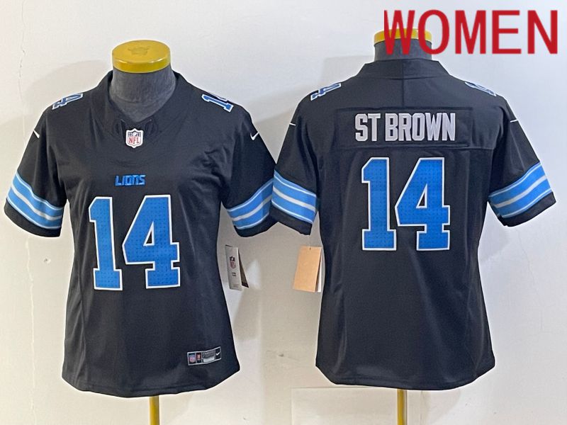 Women Detroit Lions 14 St Brown Black Three generations 2024 Nike Vapor F.U.S.E. Limited NFL Jersey